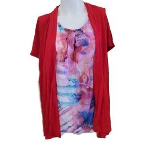 Womens plus size dreamy floral blouse built in jacket M 8-10 watercolor cardigan